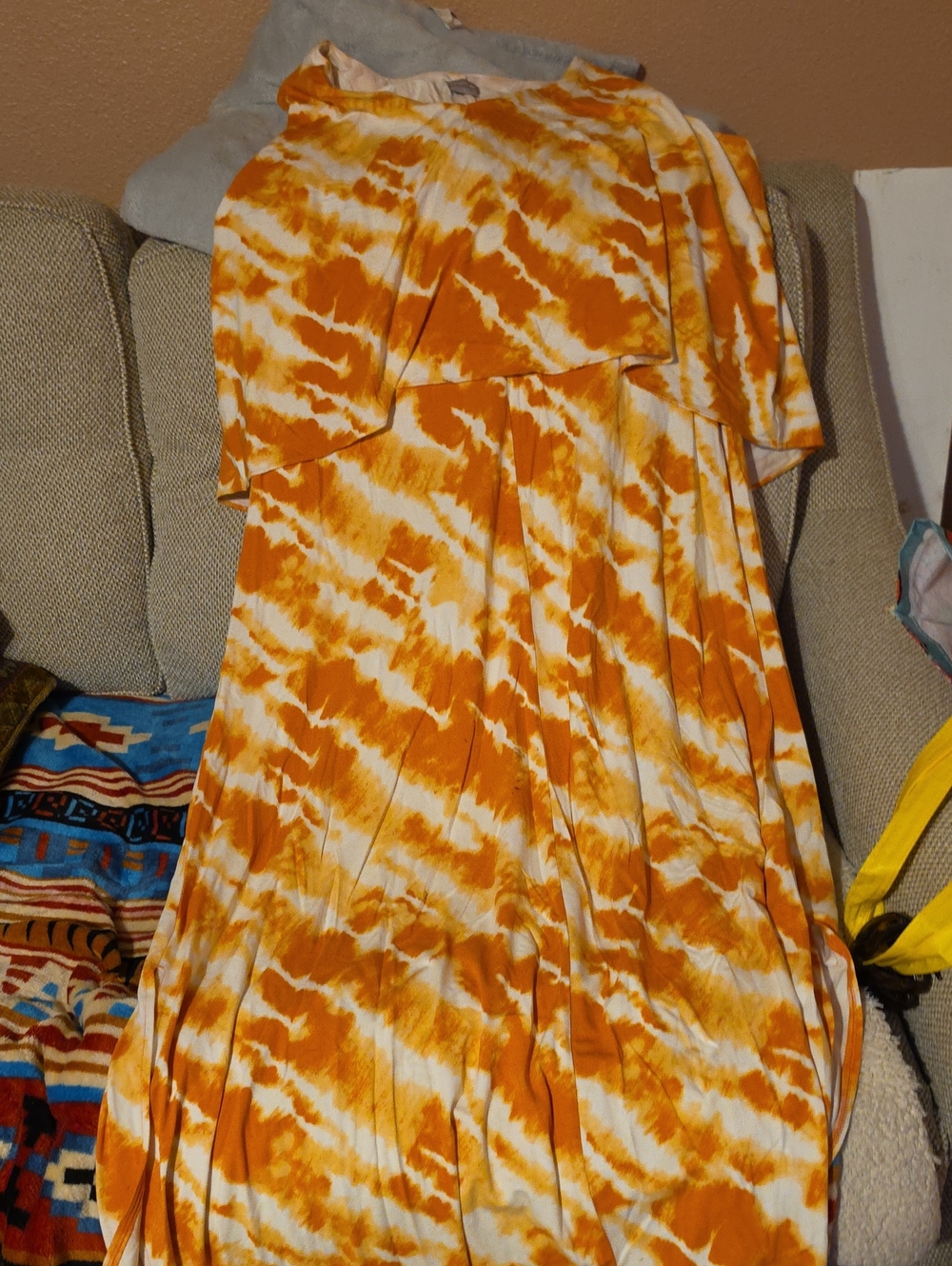 Chico's Orange and White Tie-Dye Maxi Dress